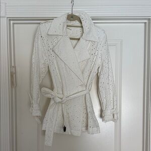 Avec Les Filles White Eyelet Trench Coat